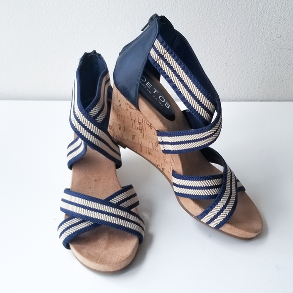 Striped Cork Wedge Sandals - Picture 1 of 6